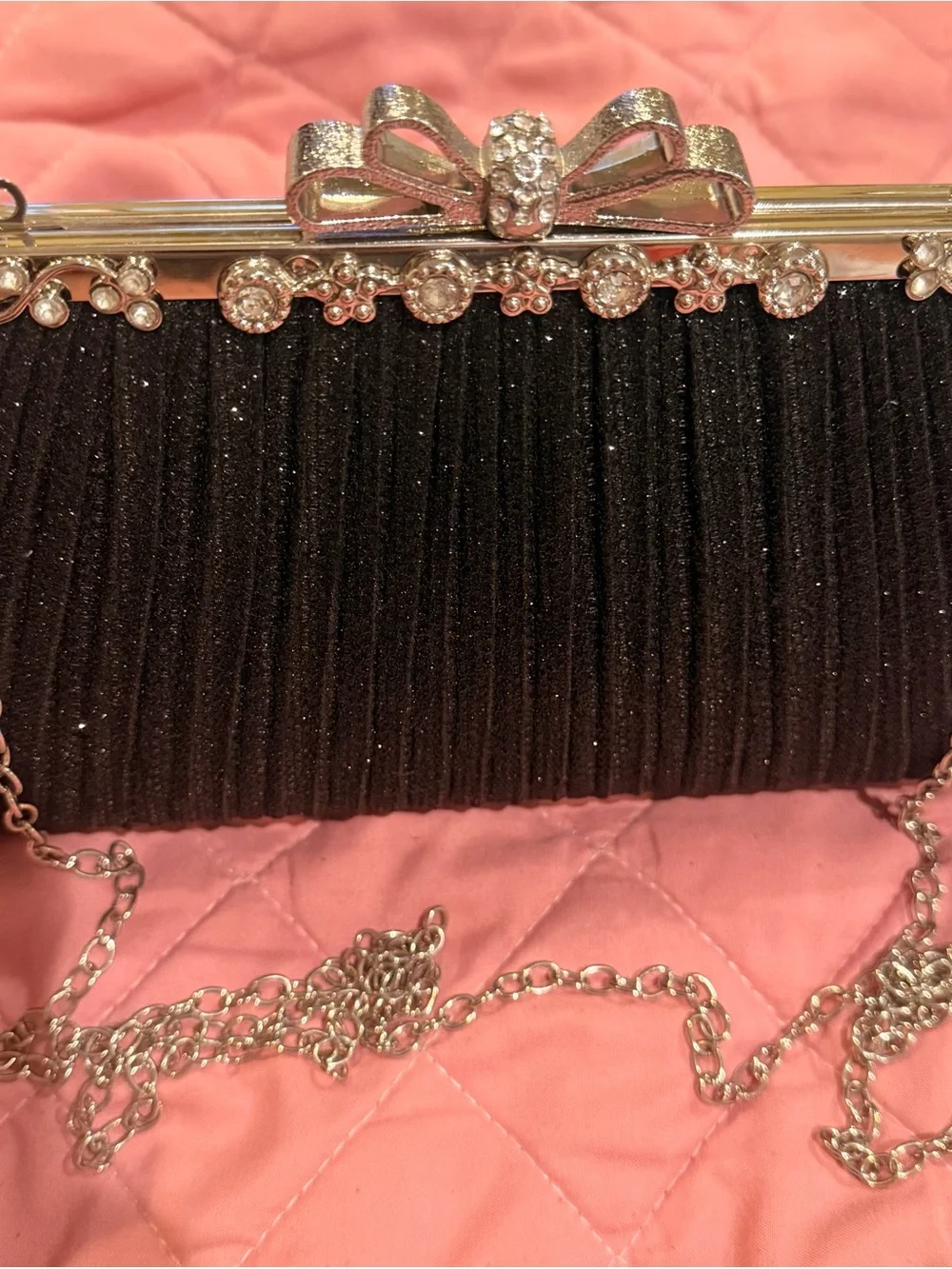 Elegant Black Rhinestone Bow Evening Clutch